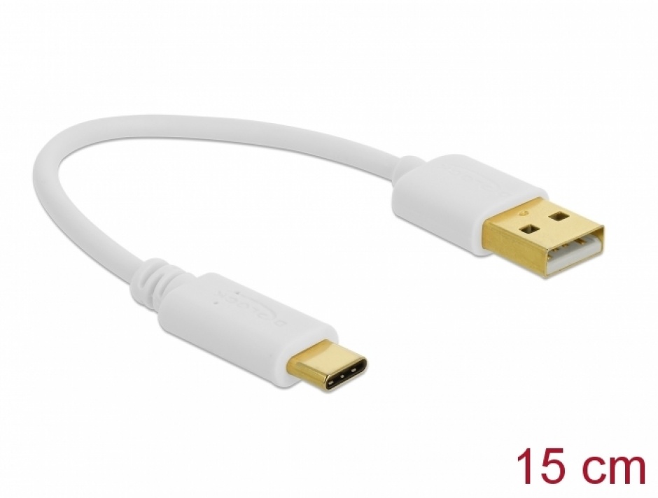 Imagine Cablu de incarcare USB 2.0 la USB-C T-T 15cm Alb, Delock 85352